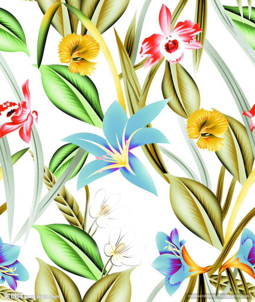 手绘白底树叶小草花