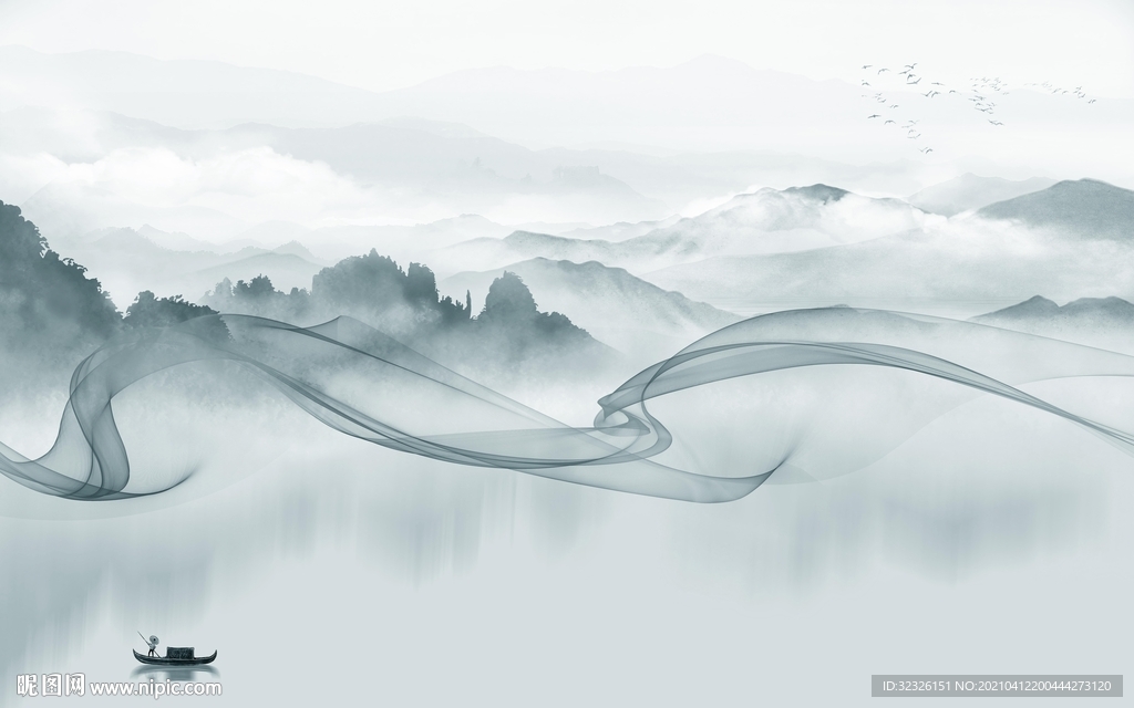 山水意境中式新画 TIF分层