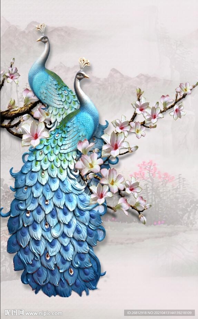 玄关孔雀图