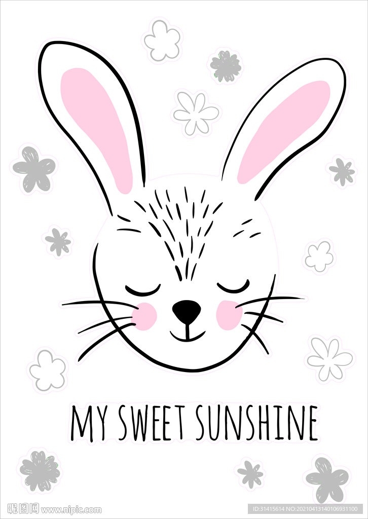 卡通兔子墙贴贴纸矢量图