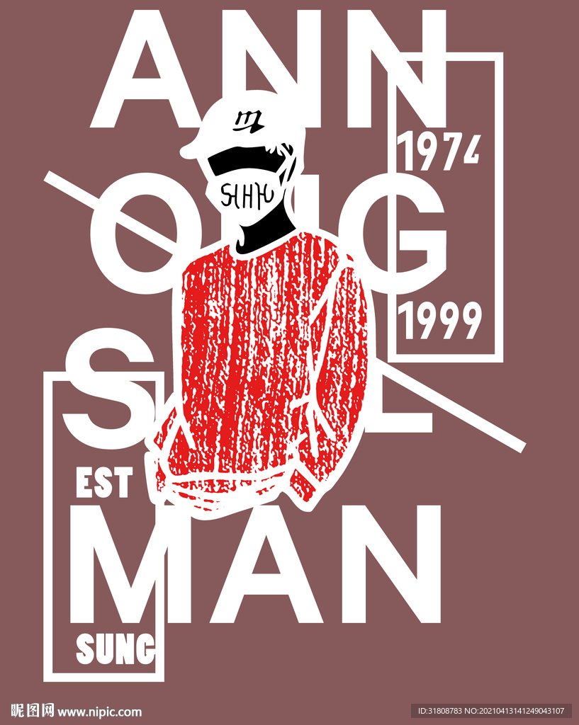 手绘戴口罩的男人