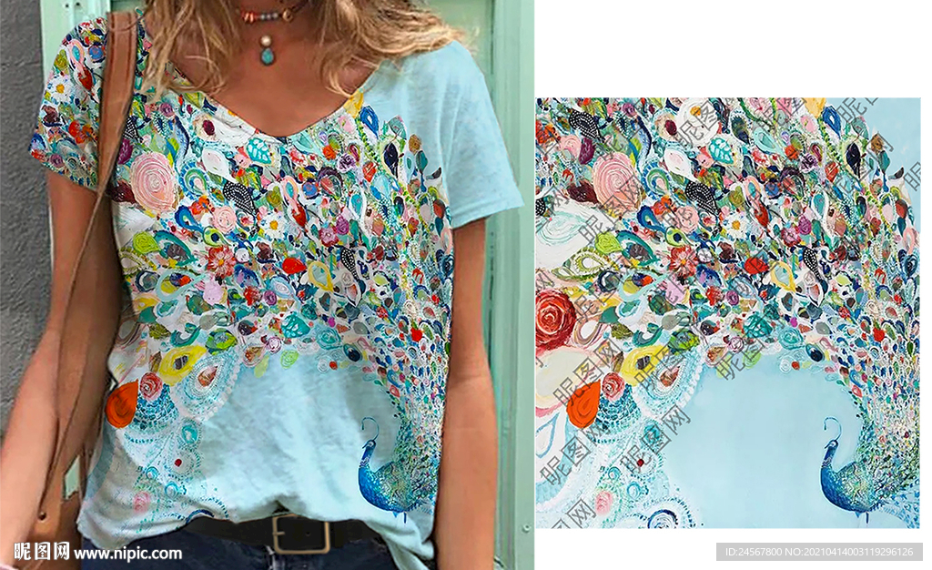 孔雀 花卉 扎染