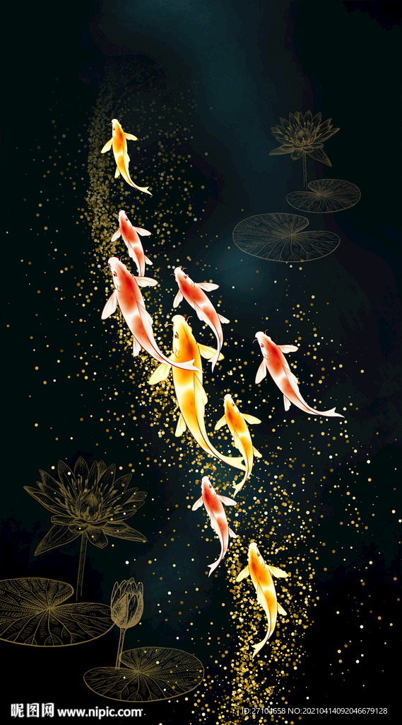 轻奢九鱼聚财玄关装饰画