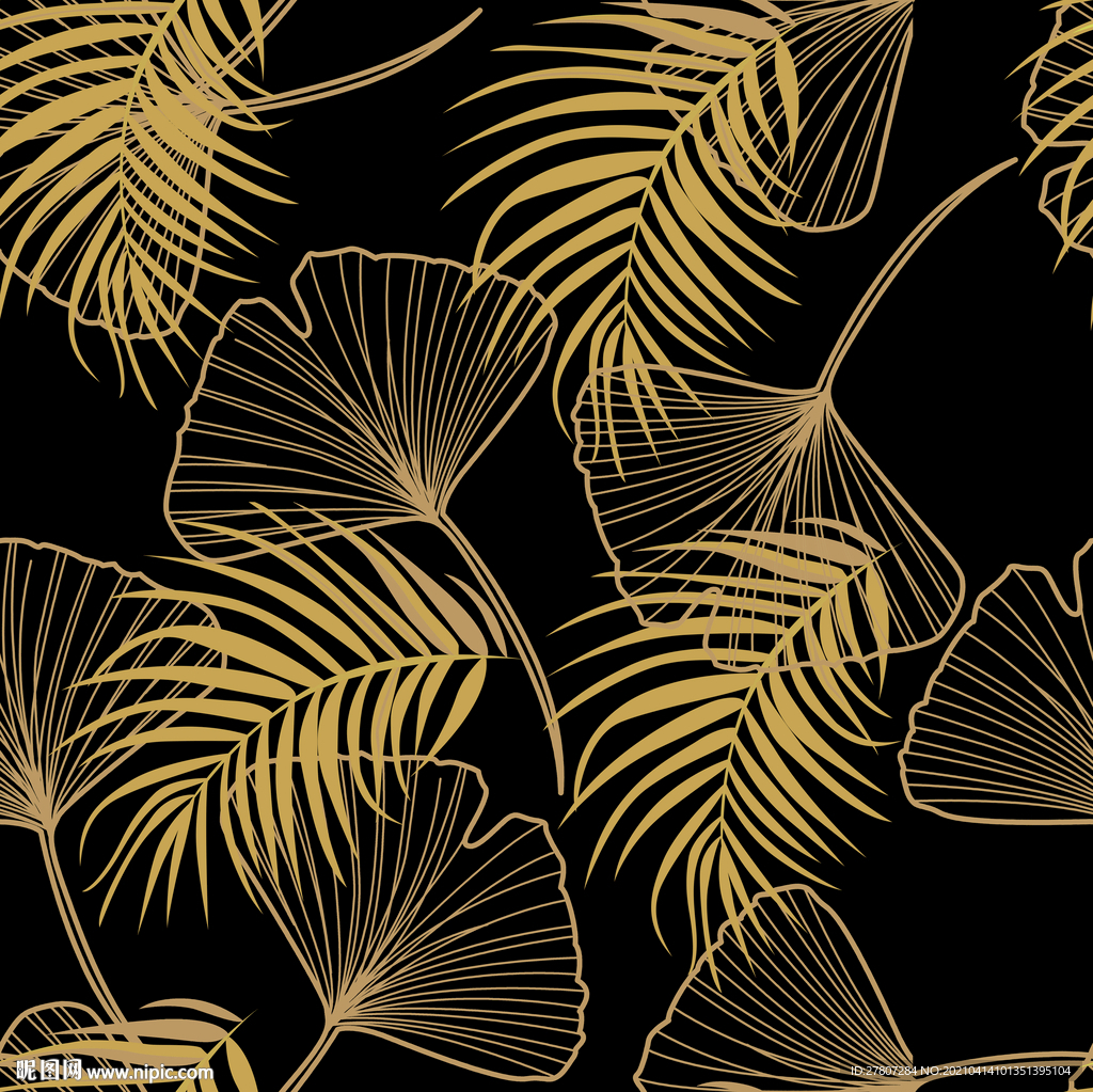 银杏叶热带植物叶子无缝图