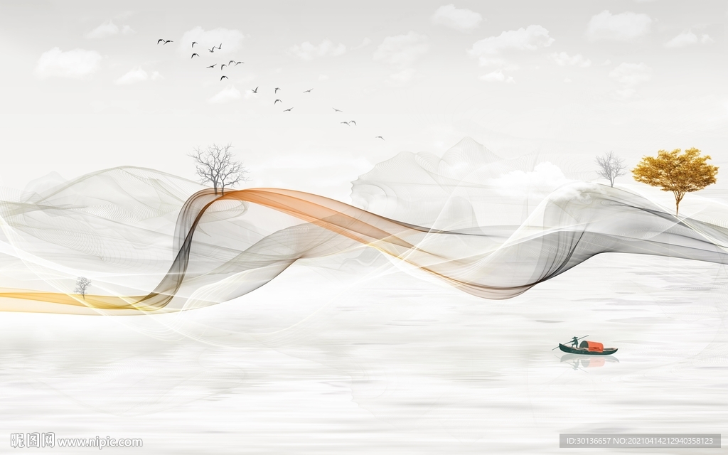 高清 山水背景新画 TIF分层