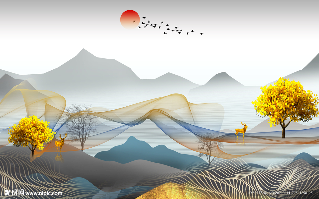 爆款中式意境山水 TIF分层