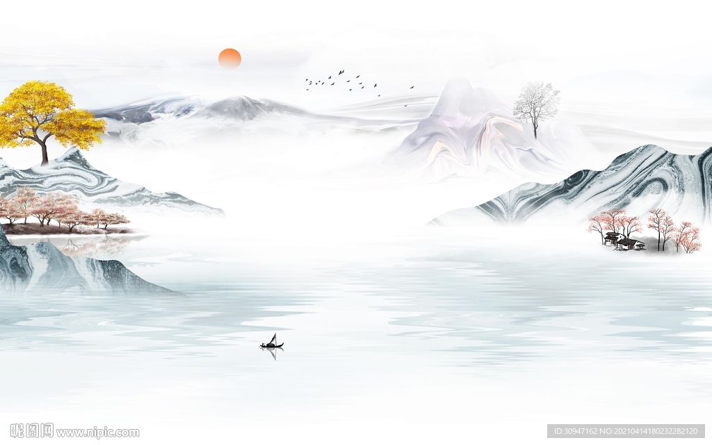 最新中式意境山水 TIF分层