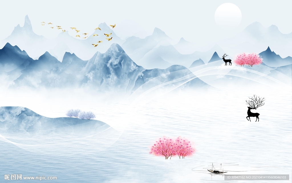 高清 中式意境山水 TIF分层