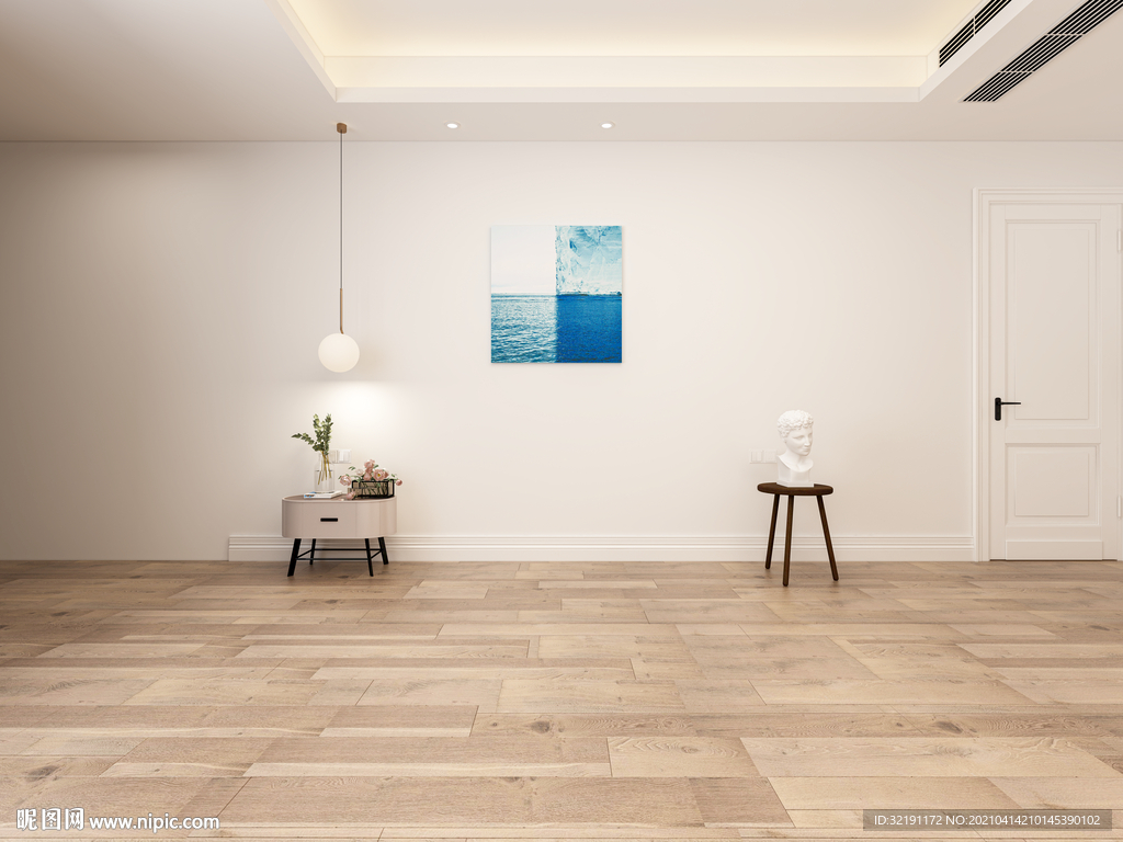 现代北欧卧室背景墙3D场景空景