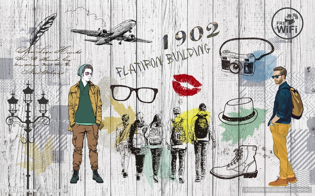 复古潮牌服饰背景墙