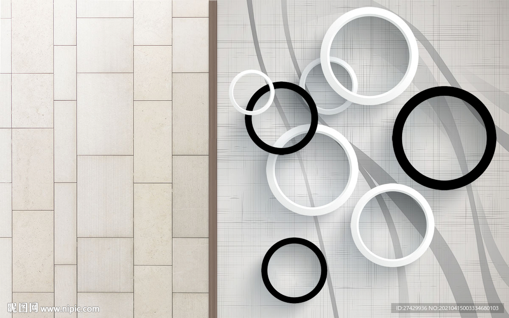 圆圈砖墙几何背景简欧背景墙壁画