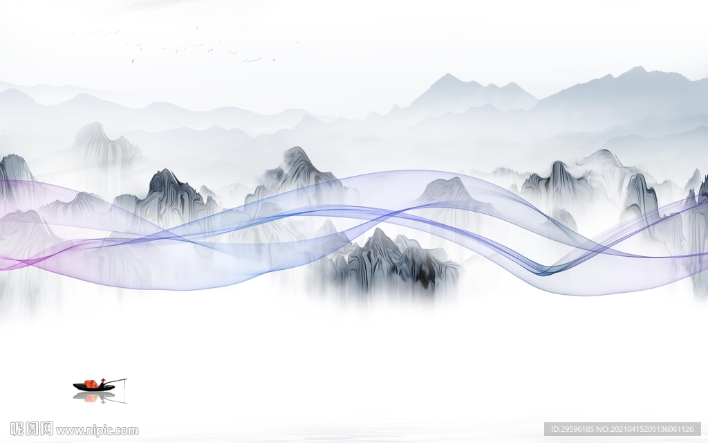 中国风新简约山水画 tif分层