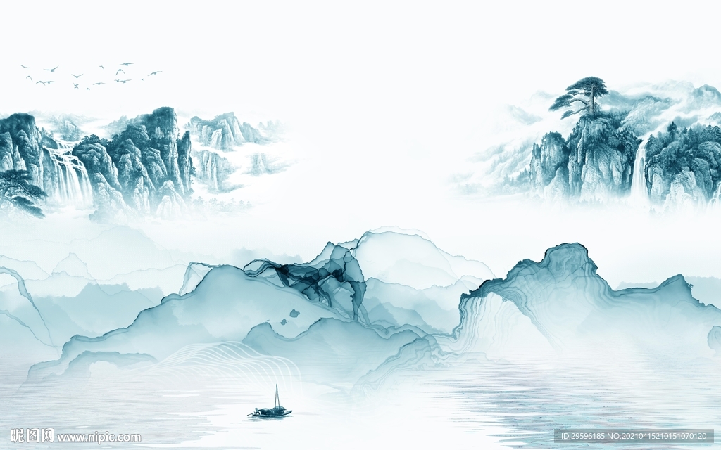 高档 新简约山水画 tif分层