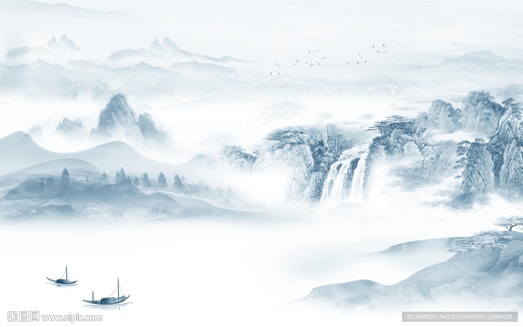 蓝色新山水高端画 tif分层