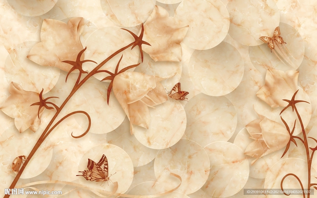 3d百合花大理石纹背景图片