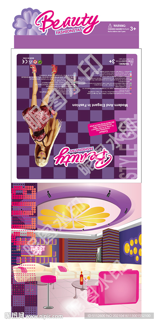 芭比玩具包装盒矢量背景图