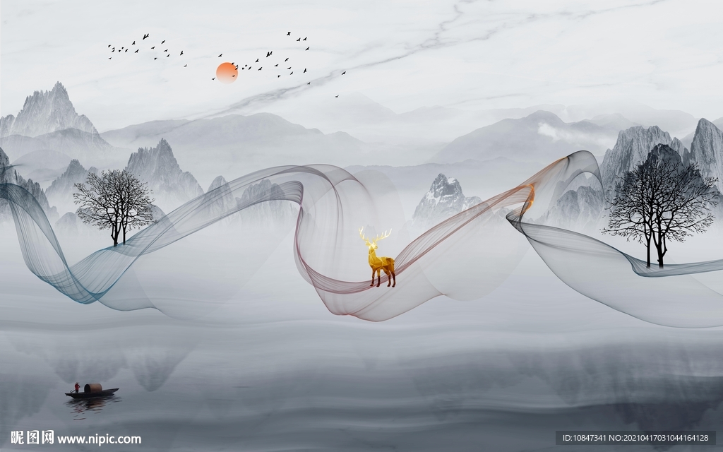 新款山水背景墙 TIF分层