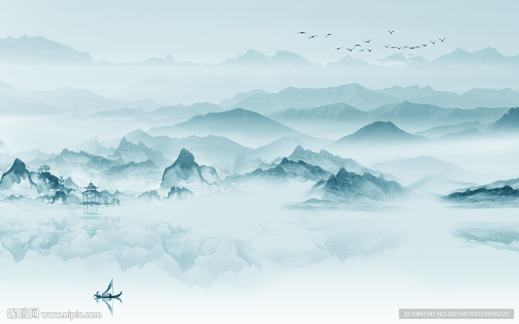 简约新山水背景墙 TIF分层