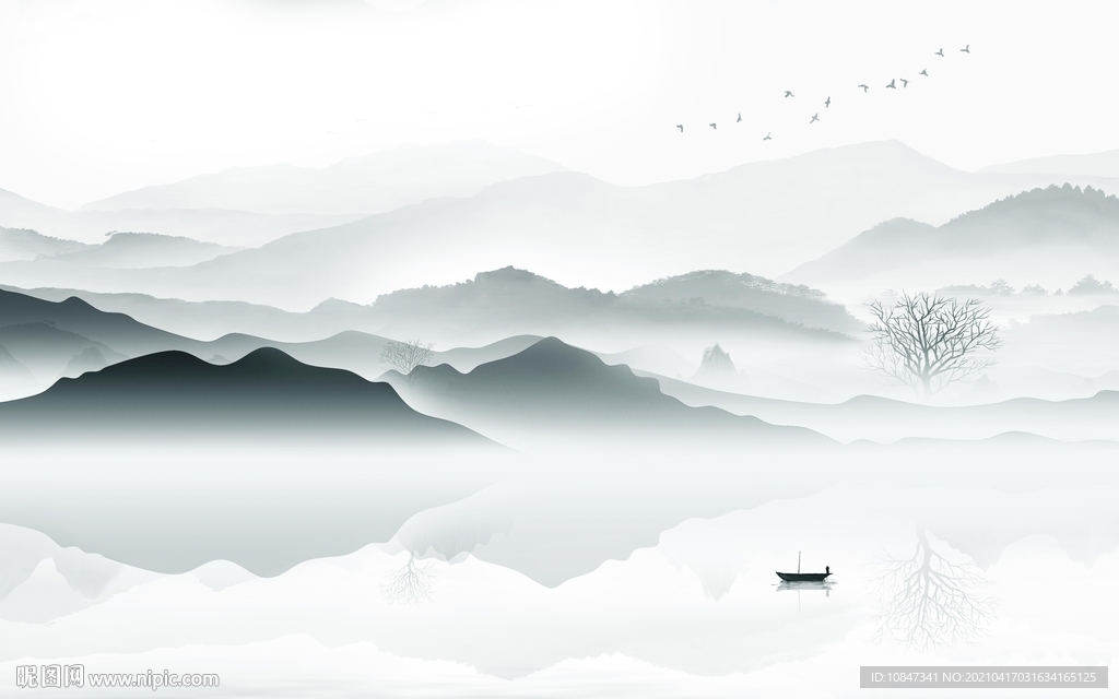 中国风新山水背景墙 TIF分层