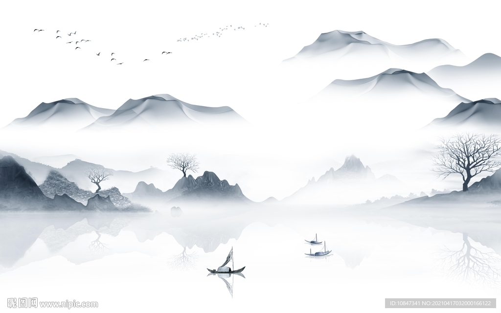 高清新山水背景墙 TIF分层