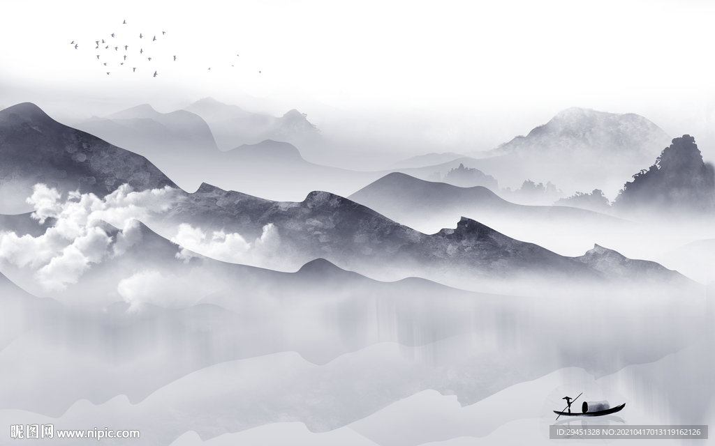 人气客厅背景山水 tif分层