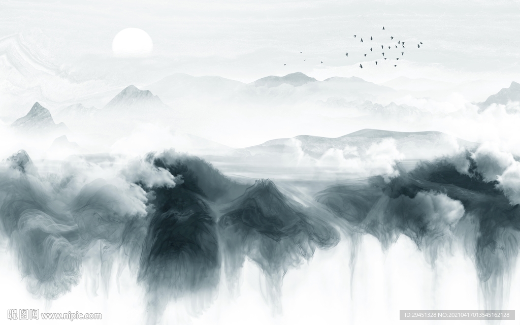 最新客厅背景山水 tif分层