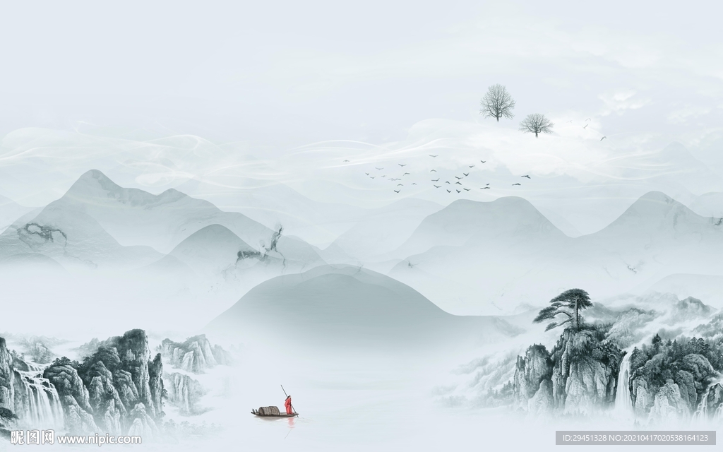 高档 客厅背景山水 tif分层