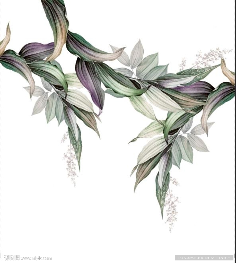 大牌 手绘花 树叶 数码 印花