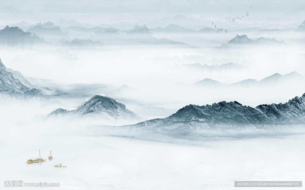 新款客厅背景山水 tif分层