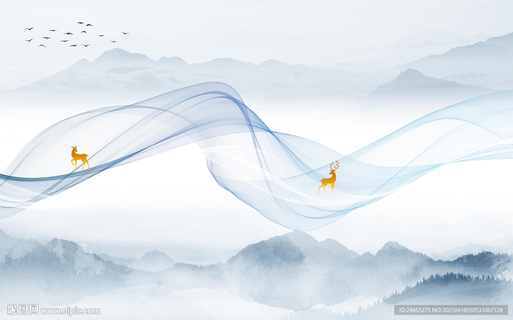 意境客厅背景山水 tif分层