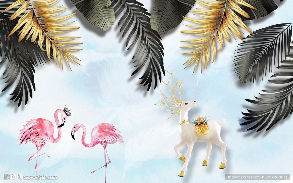 火烈鸟背景墙画 TIF分层