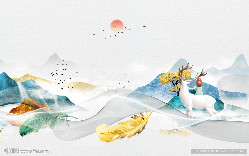 客厅意境中式山水 tif分层