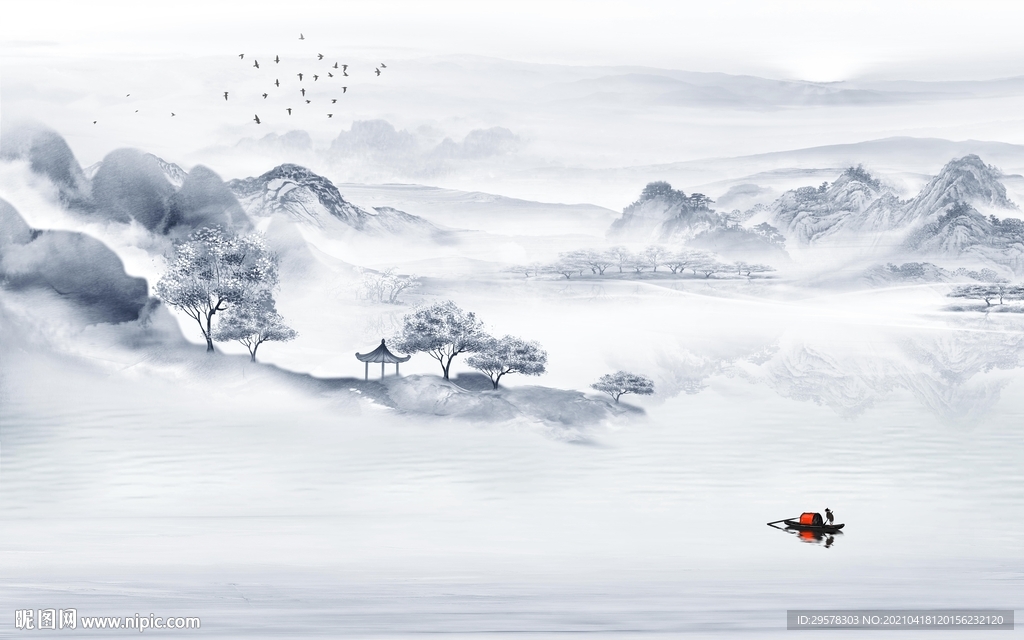 新中式意境中式山水 tif分层