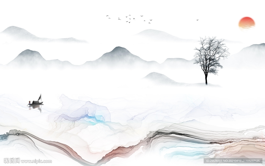 最新意境中式山水 tif分层