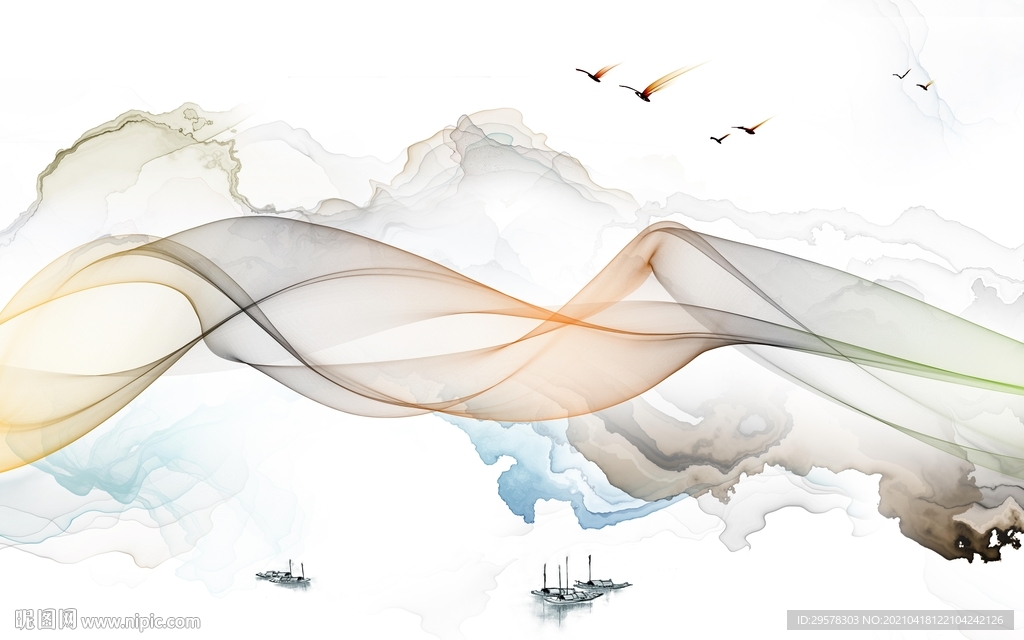 简约意境中式山水 tif分层