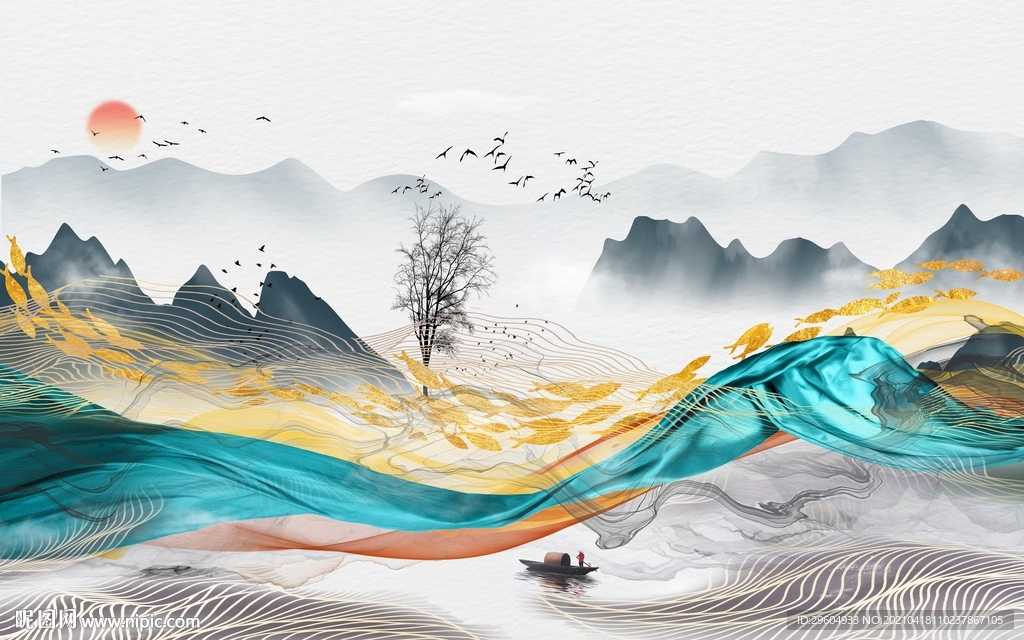 爆款客厅意境山水 tif分层