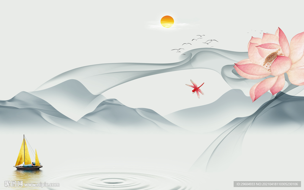 最新客厅意境山水 tif分层