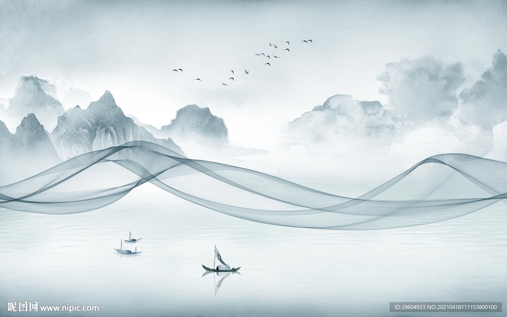 新中式客厅意境山水 tif分层