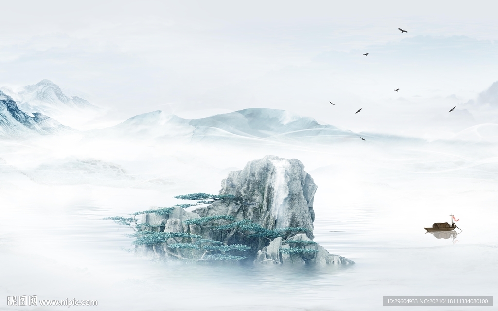 现代客厅意境山水 tif分层