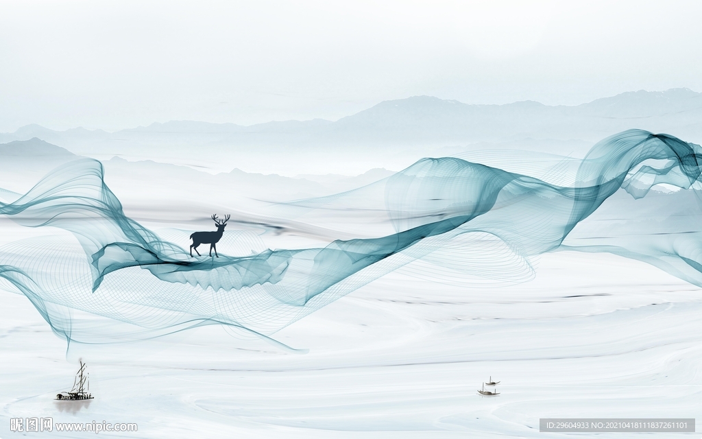 中式客厅意境山水 tif分层