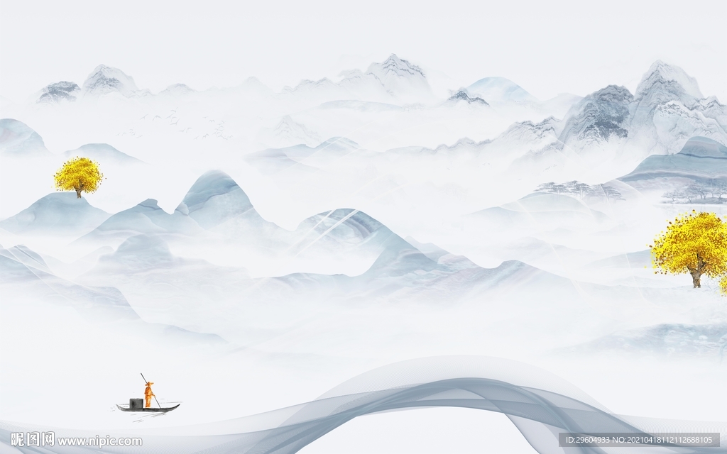 大气客厅意境山水 tif分层