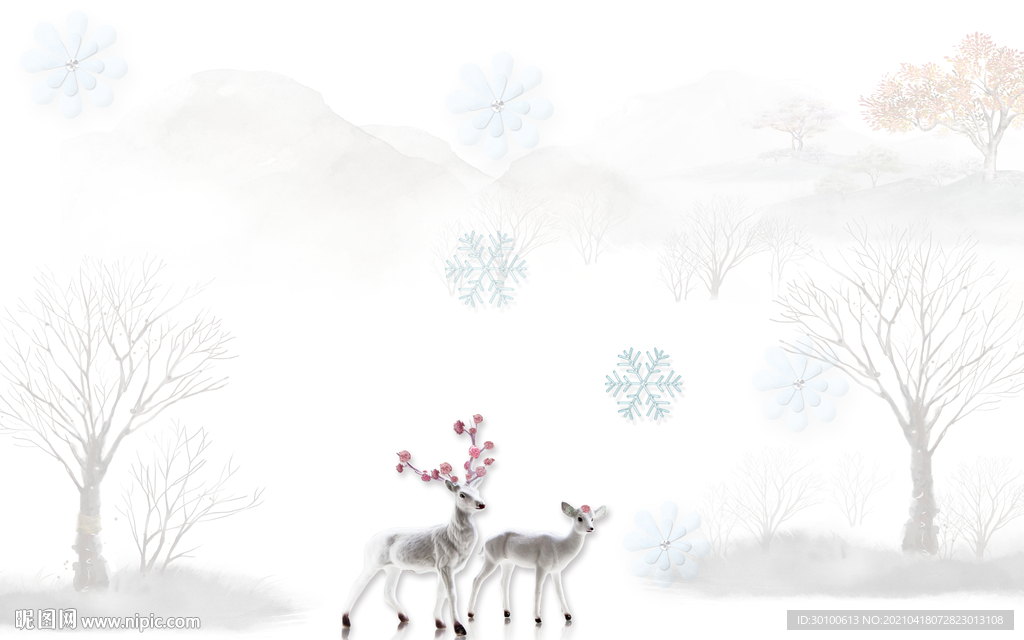 麋鹿客厅背景墙画 TIF分层