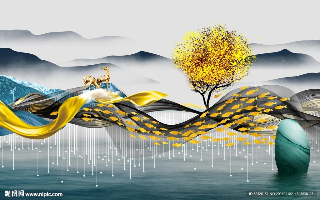 现代山水新背景墙 TIF分层