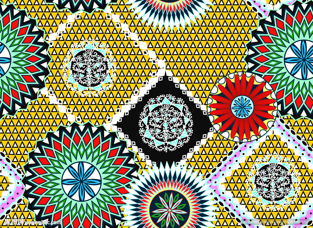 大牌几何图数码印花多色