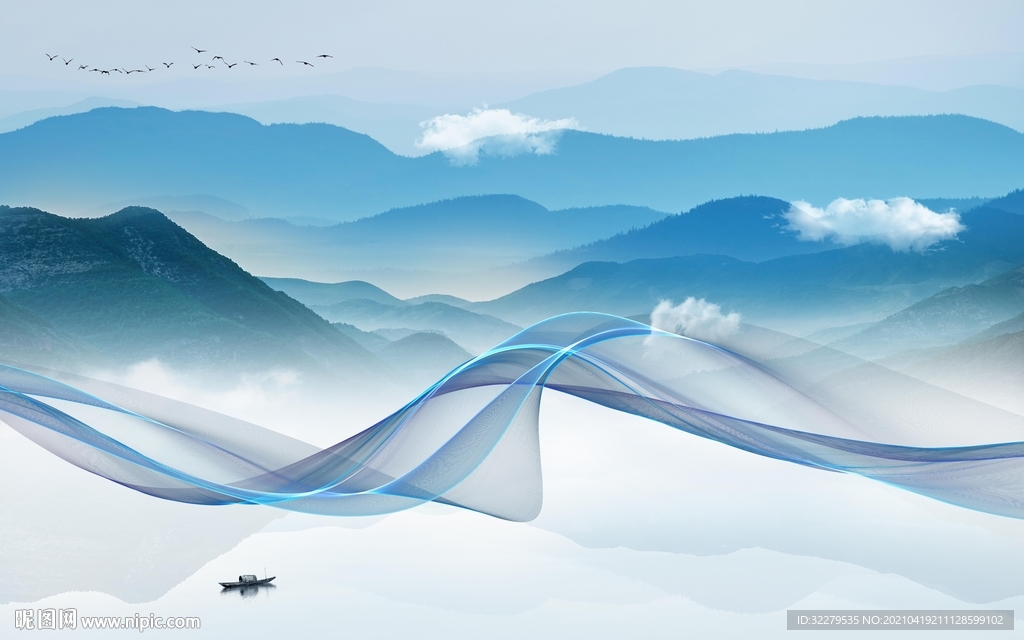 中国风简约风景山水 TIF分层