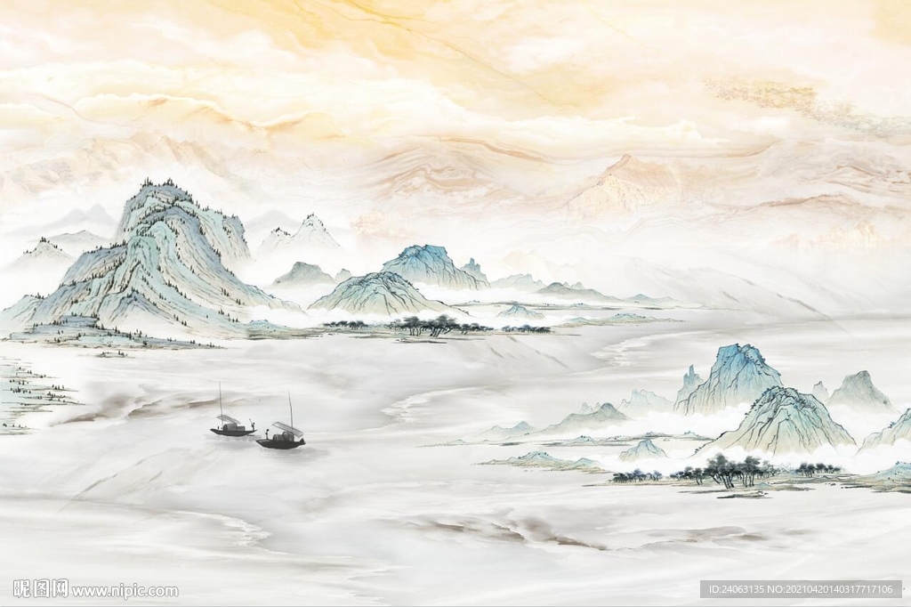 新中式水墨石纹禅意山水情背景墙