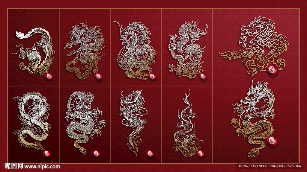 矢量古典白描中国龙系列