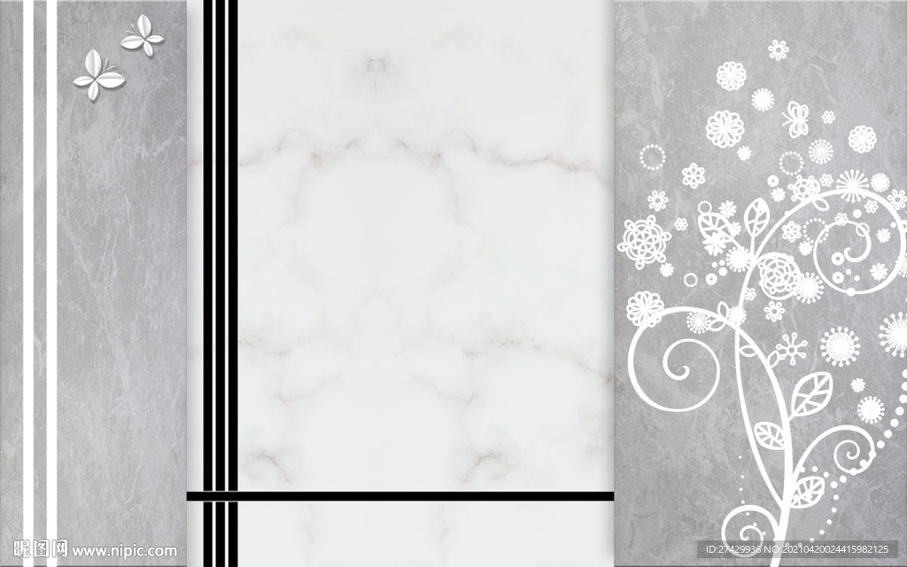 银树蝴蝶大理石背景北欧背景墙