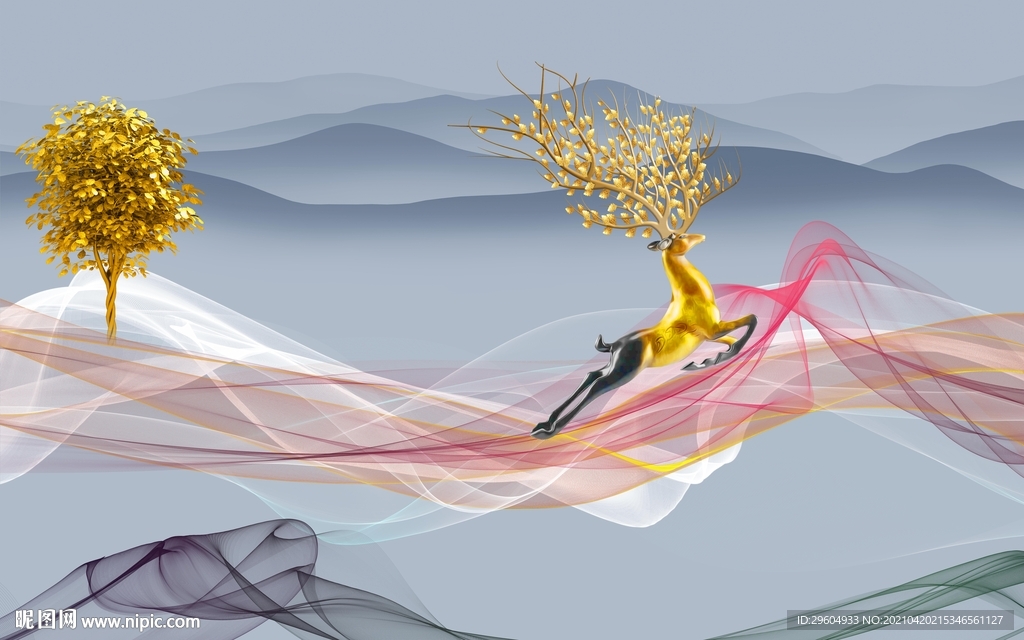 爆款客厅大气山水 tif分层