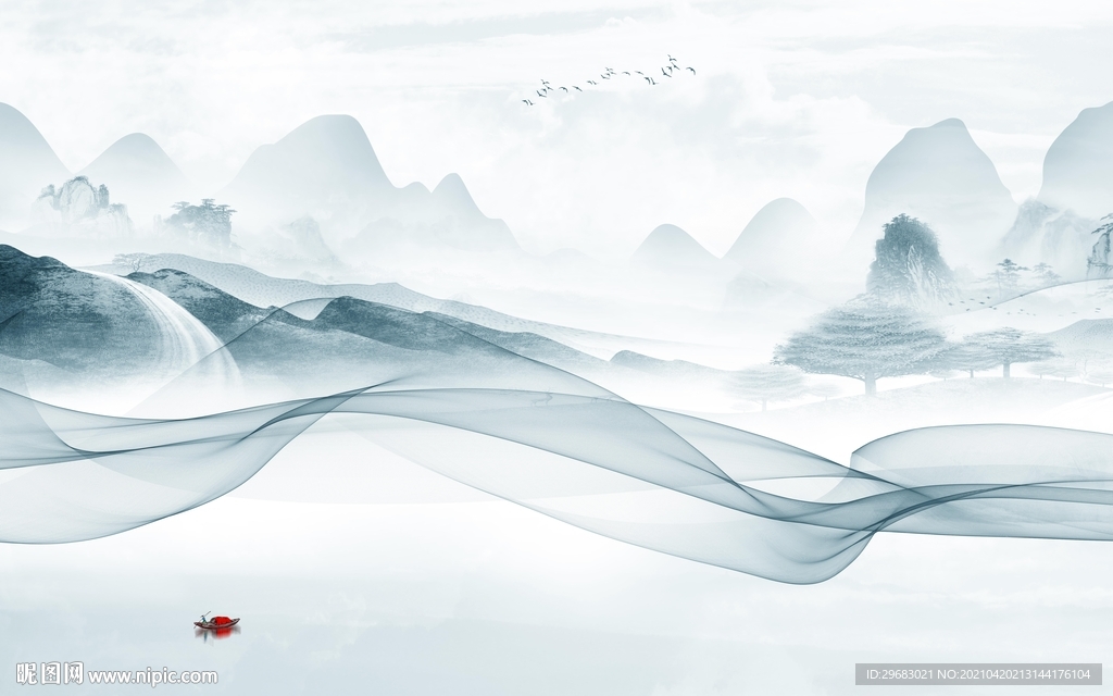 高清 新山水中式画 tif分层